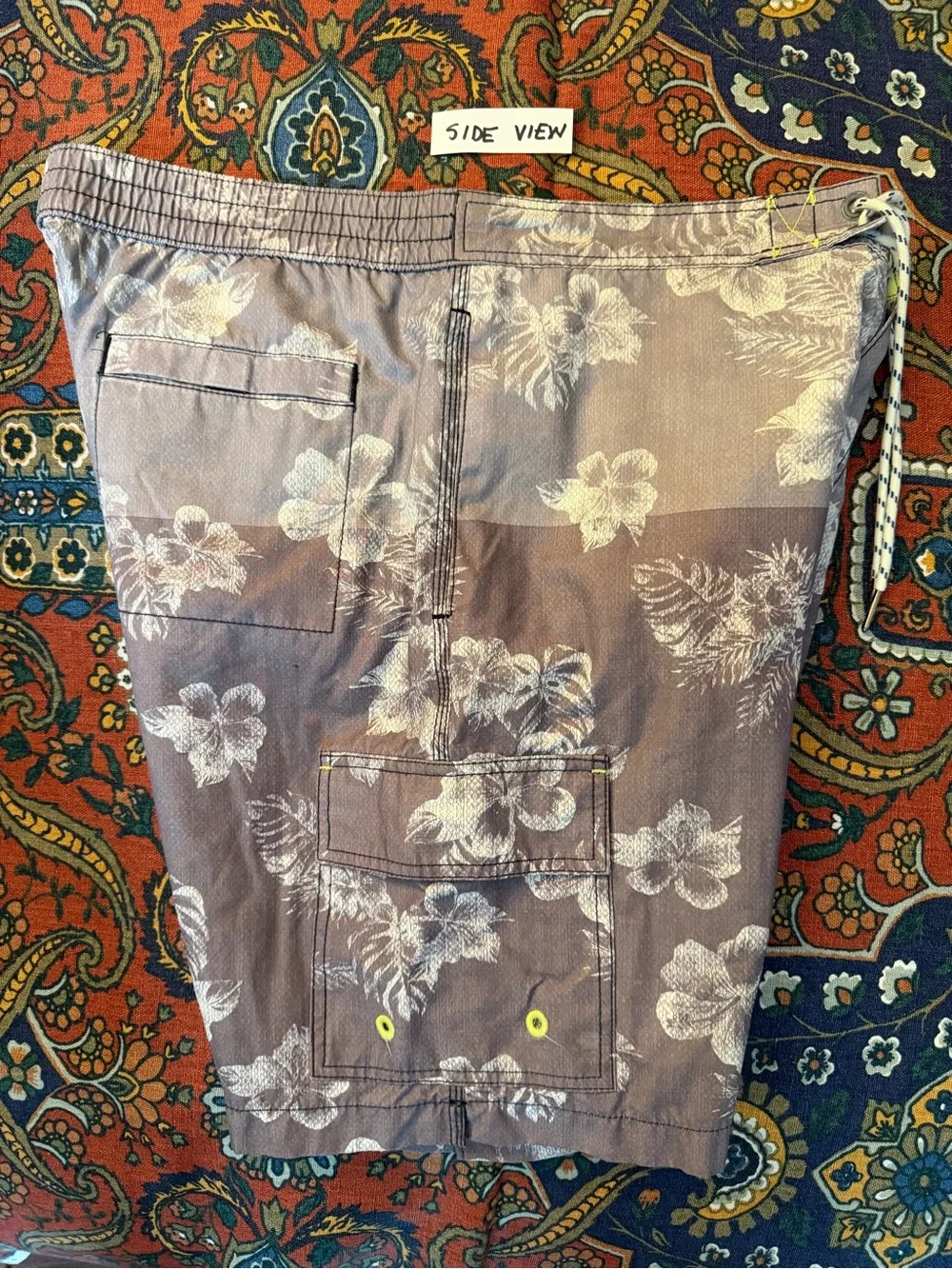 Tommy Bahama Gray Floral Swim Board Shorts with Lime Waistband